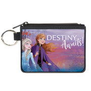 Canvas Zipper Wallet - MINI X-SMALL - Frozen II Elsa and Anna Pose DESTINY AWAITS! Purples Pinks Blues White