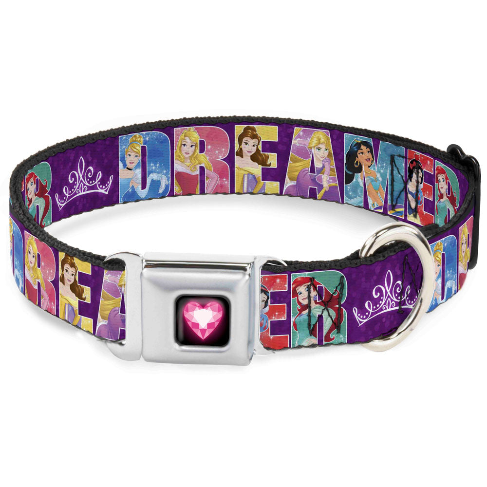 Princess Gem Heart Full Color Black/Pink Seatbelt Buckle Collar - Disney DREAMER 7-Sparkling Princesses/Tiara Purple/White