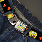 Sponge Bob Face CLOSE-UP Full Color Seatbelt Belt - SpongeBob Love Eyes/Hearts Black/Red Webbing