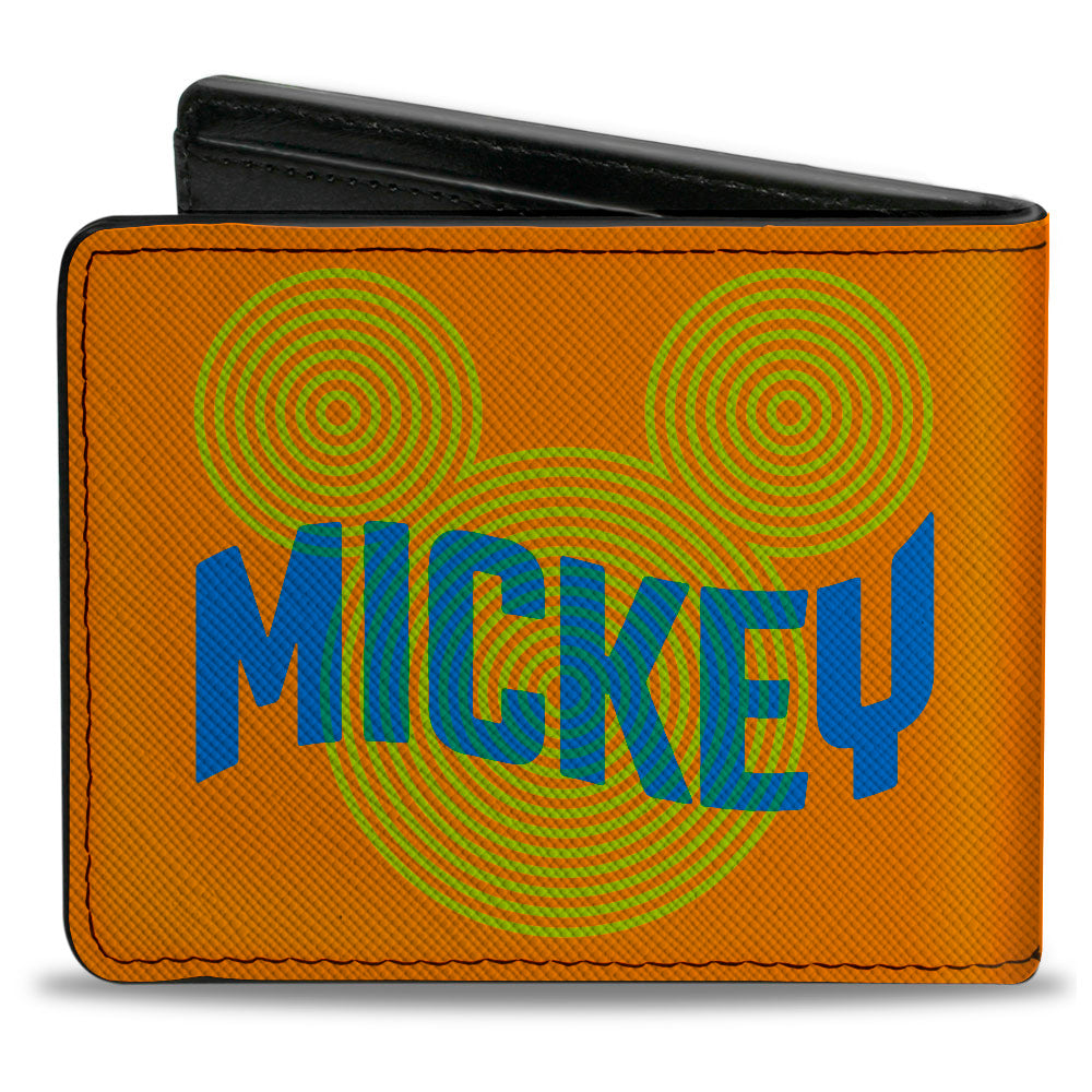 Bi-Fold Wallet - Mickey Mouse MICKEY Text and Head Logo Orange Green Blues