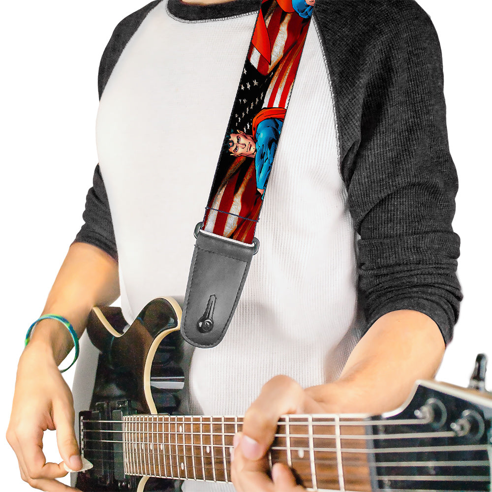 Guitar Strap - Superman Poses American Flag