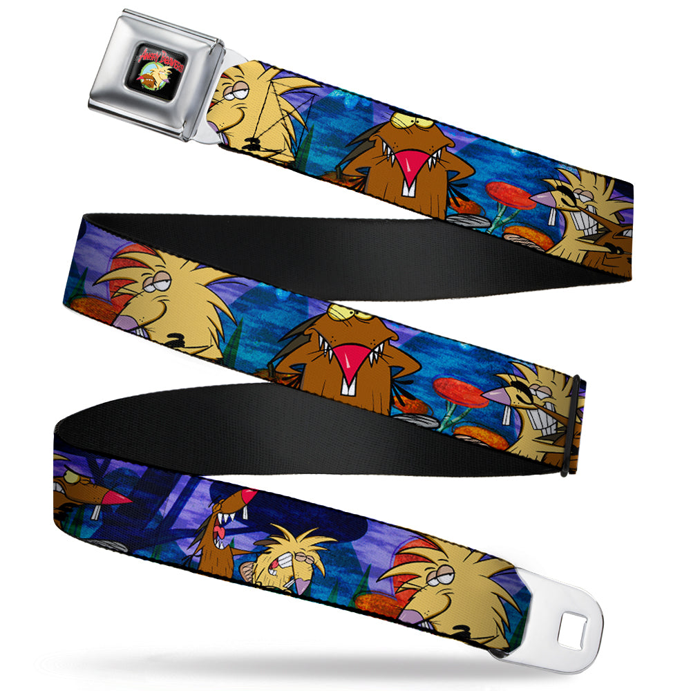 Angry Beavers Logo Full Color Black Seatbelt Belt - Daggett & Norbert Poses Blue Mountains Webbing