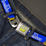 Sponge Bob Face CLOSE-UP Full Color Seatbelt Belt - SpongeBob Pose IT'S SPONGEBOB! Stripe Black/Blue/White Webbing