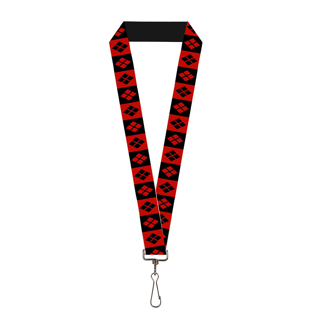 Lanyard - 1.0" - Harley Quinn Diamond Blocks Red Black Black Red