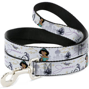 Dog Leash - Aladdin Jasmine Palace Pose with Script and Flowers White/Purples