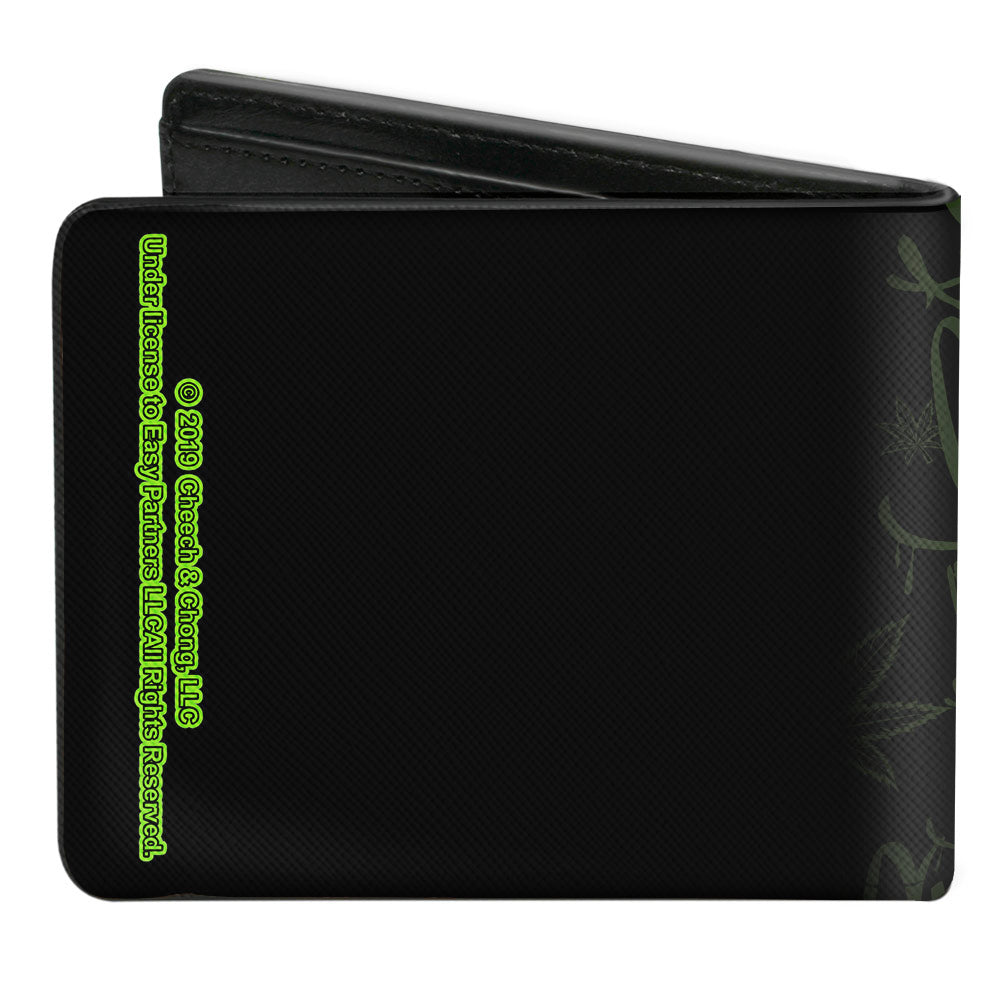 Bi-Fold Wallet - CHEECH AND CHONG Tag Pot Leaves Smoke Black Greens