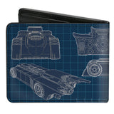 Bi-Fold Wallet - Batman Batmobile Blueprint Tech Turns Blues White