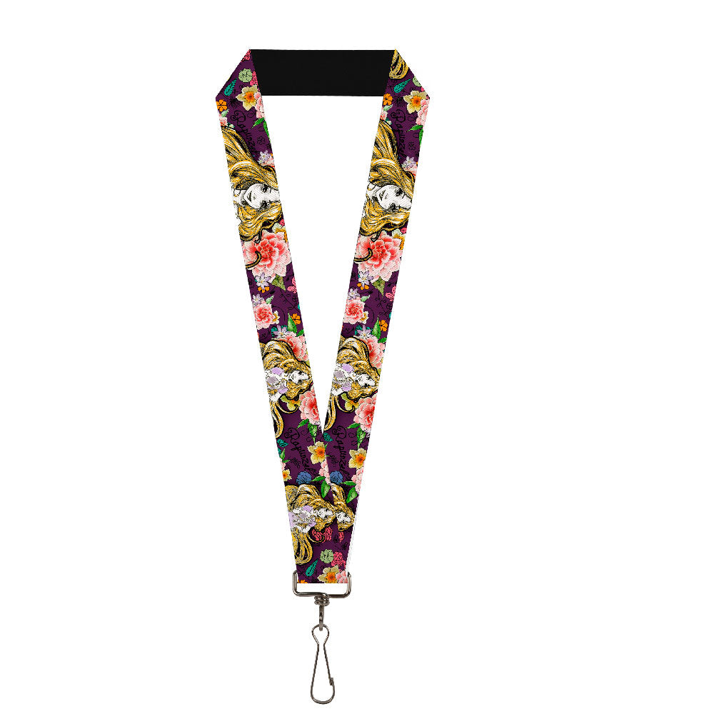 Lanyard - 1.0" - Rapunzel Poses Floral Collage Sketch Purple