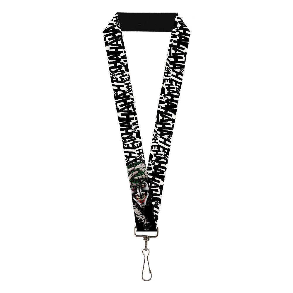 Lanyard - 1.0" - Joker The Killing Joke Holding Head Pose HAHAHA Repeat White Black