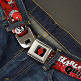 Harley Quinn Diamond Full Color Black Red Seatbelt Belt - HARLEY QUINN Poses/Comic Book Scenes Reds/Black Webbing