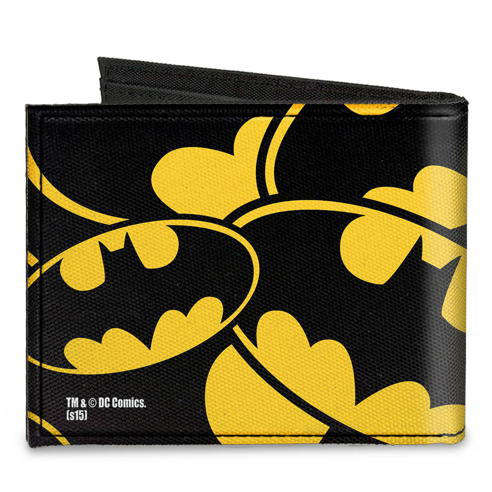 Canvas Bi-Fold Wallet - Bat Signals Stacked Yellow Black