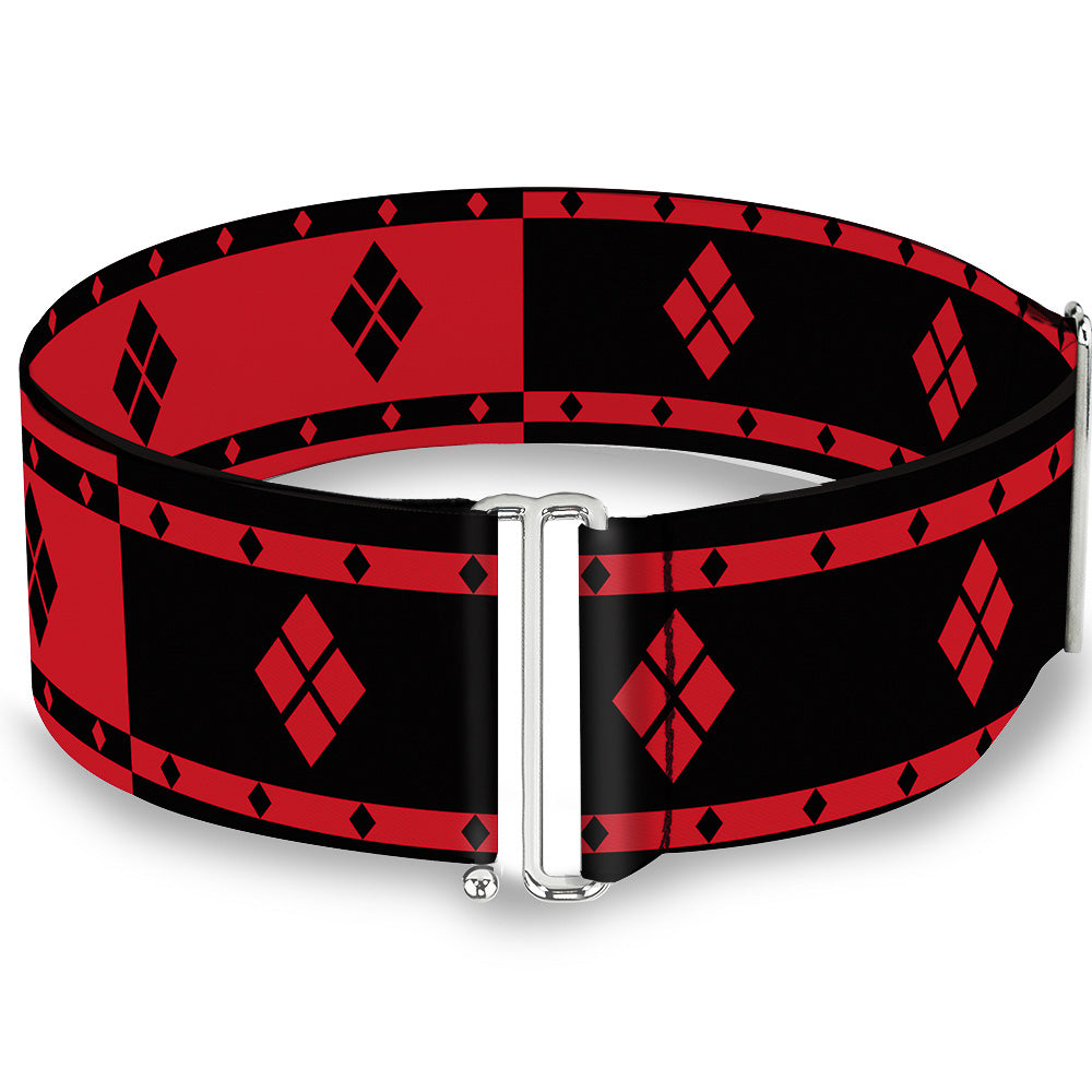 Cinch Waist Belt - Harley Quinn Diamonds Stripe Split Red Black Black Red