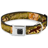 Tom and Jerry Logo Full Color Black Red Seatbelt Buckle Collar - TOM & JERRY Tom Chasing Jerry Houndstooth Browns