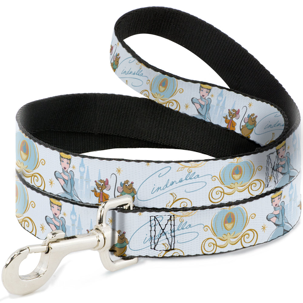 Dog Leash - Cinderella Pumpkin Coach and Mice Pose with Script White/Blues