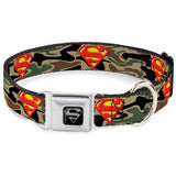 Superman Black Silver Seatbelt Buckle Collar - Superman Shield Camo Olive