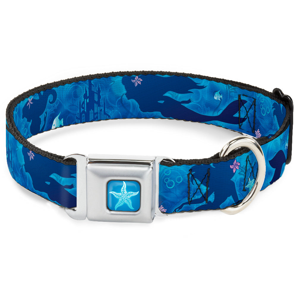 Ariel Daydreaming Full Color Blues Seatbelt Buckle Collar - Ariel Silhouette Poses/Castle Blues