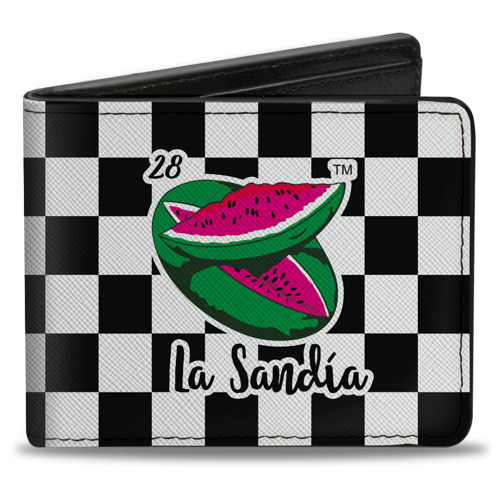 Bi-Fold Wallet - Loteria LA SANDIA Watermelon Checker Black White