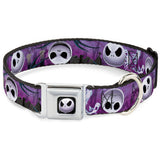 Jack Expression6 Full Color Seatbelt Buckle Collar - Jack Expressions/Ghosts in Cemetery Purples/Grays/White