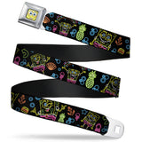 Sponge Bob Face CLOSE-UP Full Color Seatbelt Belt - Electric SpongeBob Poses/Elements Black/Multi Color Webbing