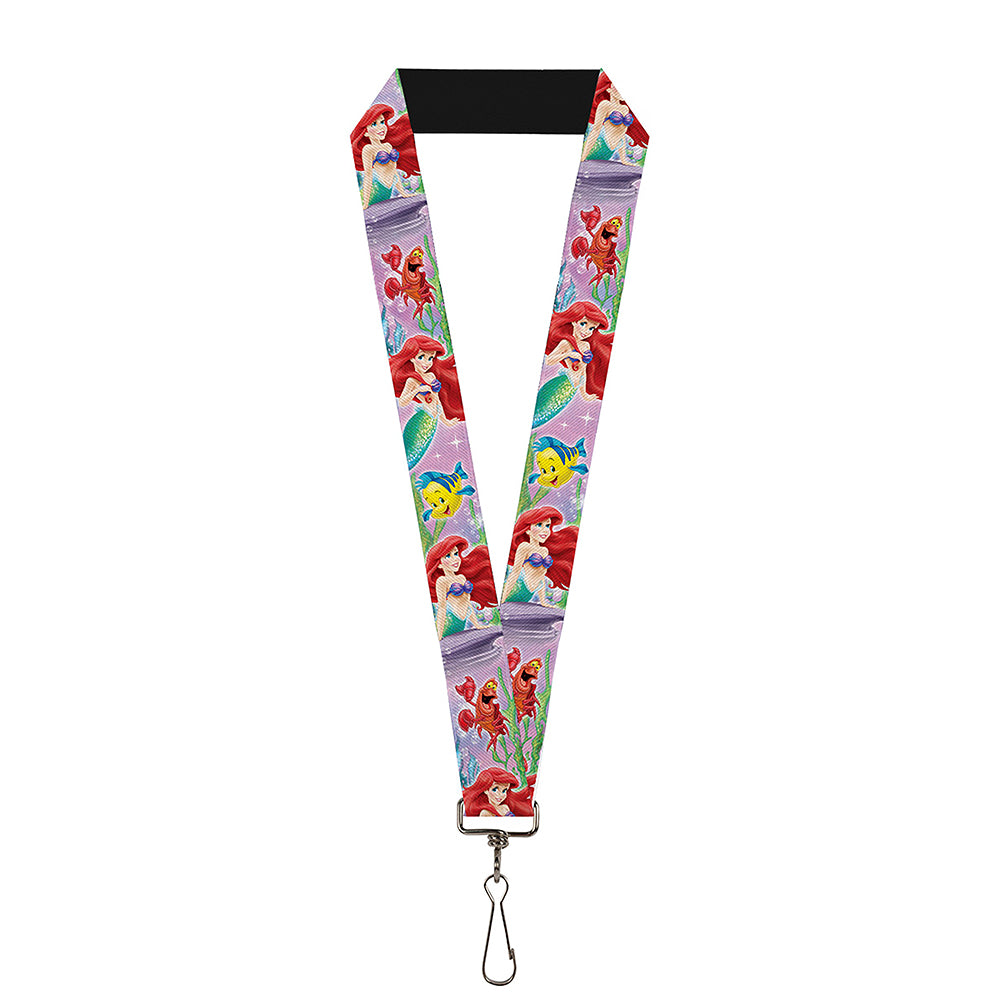 Lanyard - 1.0" - Ariel Flunder Sebastian Poses Sparkle Pink