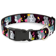 Plastic Clip Collar - Princess Silhouettes Dots Black/Purple/Gray/Multi Color