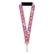 Lanyard - 1.0" - Disney Princess 6-Portrait Poses and Stars Pink Black