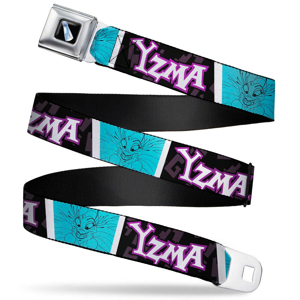 Yzma's Llama Potion Bottle Full Color Black Seatbelt Belt - YZMA/Smiling Face Blocks Black/Fuchsia/White/Blue/Black Webbing