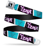 Yzma's Llama Potion Bottle Full Color Black Seatbelt Belt - YZMA/Smiling Face Blocks Black/Fuchsia/White/Blue/Black Webbing