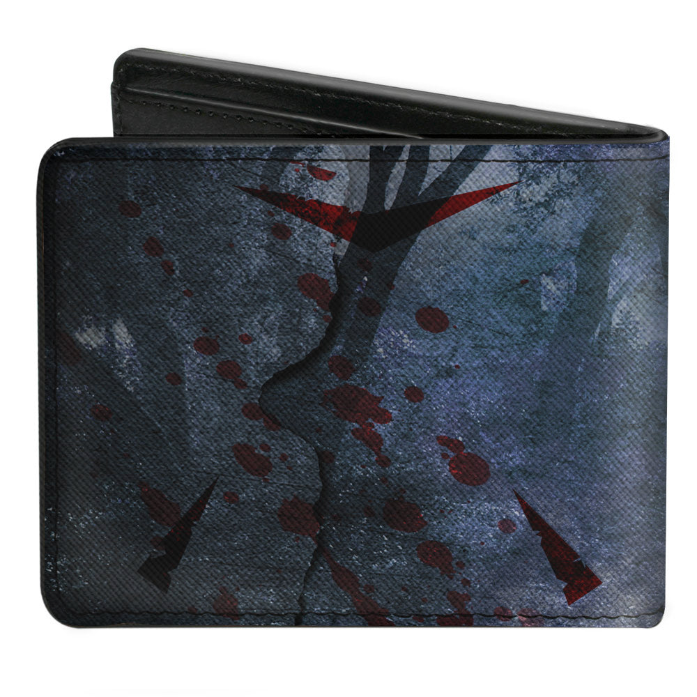 Bi-Fold Wallet - Friday the 13th WELCOME TO CAMP CRYSTAL LAKE Sign Trees Grays Blood Splatter