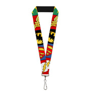 Lanyard - 1.0" - Justice League 5-Superhero Textured Logo CLOSE-UP Blocks