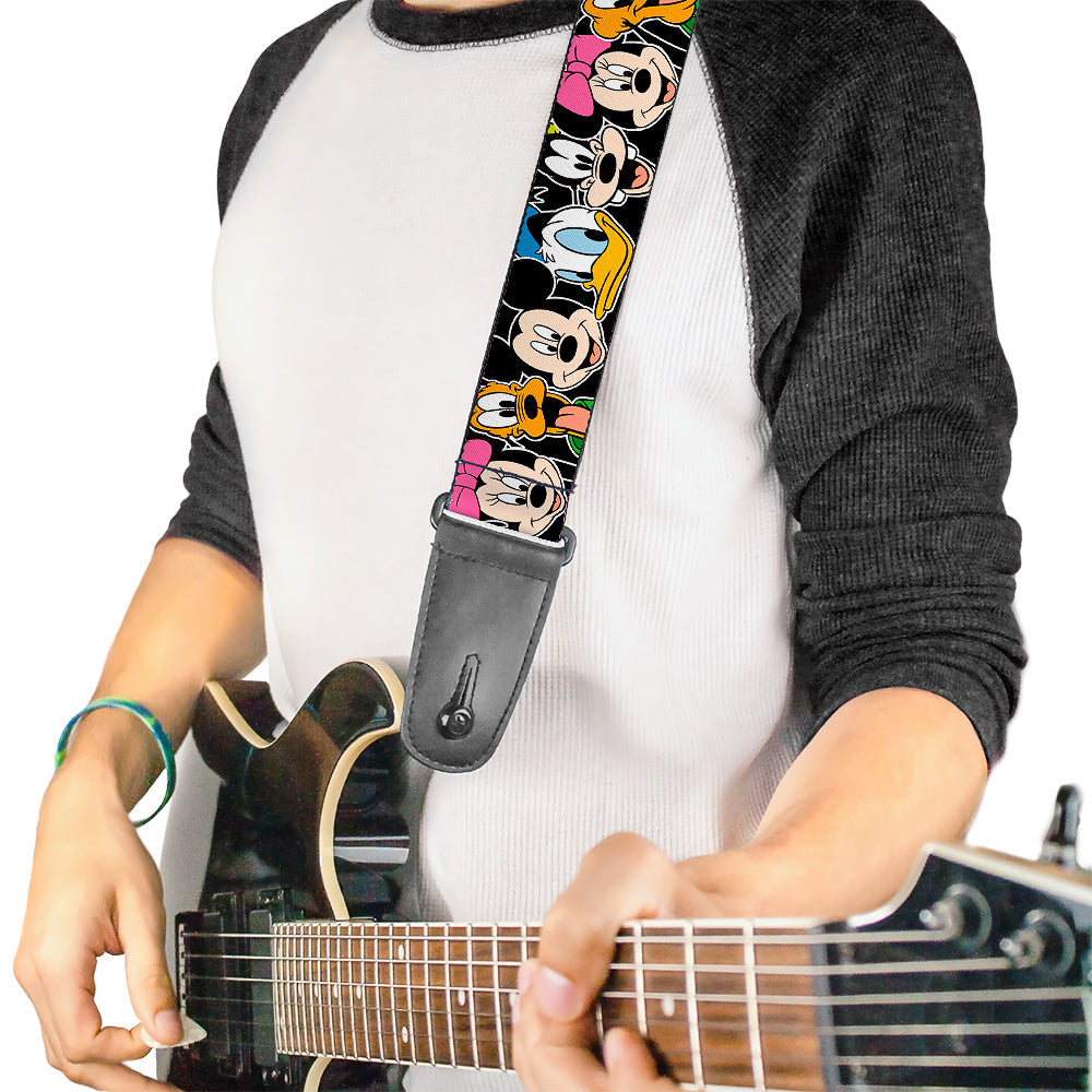 Guitar Strap - Classic Disney Character Faces Black