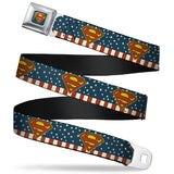 Superman Shield Full Color Americana Blue Seatbelt Belt - Superman Shield Americana Red/White/Blue/Yellow Webbing