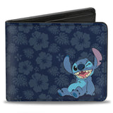 Bi-Fold Wallet - Stitch Winking Pose Tropical Flora Blues