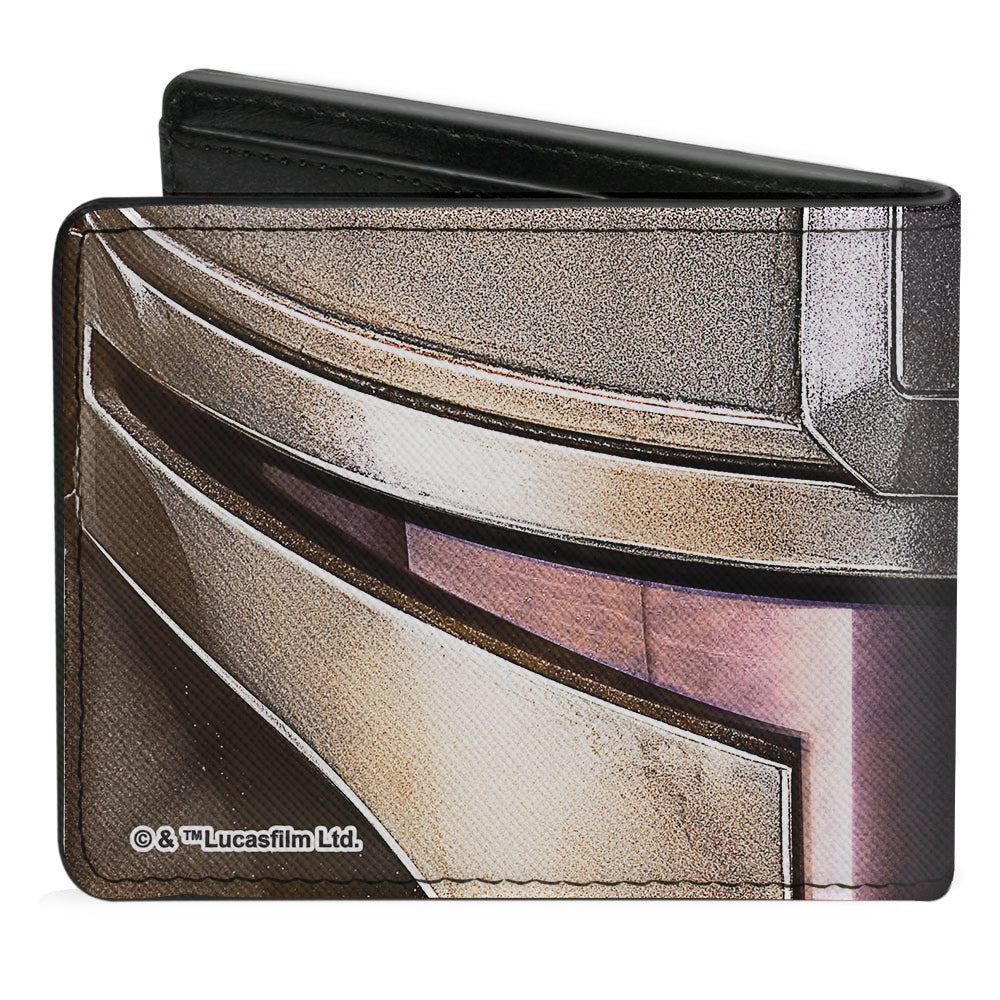 Bi-Fold Wallet - Star Wars The Mandalorian Helmet CLOSE-UP Grays Purples