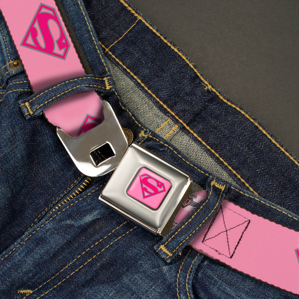 Superman Full Color Pink Seatbelt Belt - Superman Shield Pink Webbing