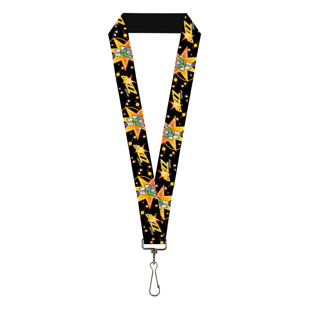 Lanyard - 1.0" - Toy Story BUZZ LIGHTYEAR Running Pose Stars Black Orange Yellow