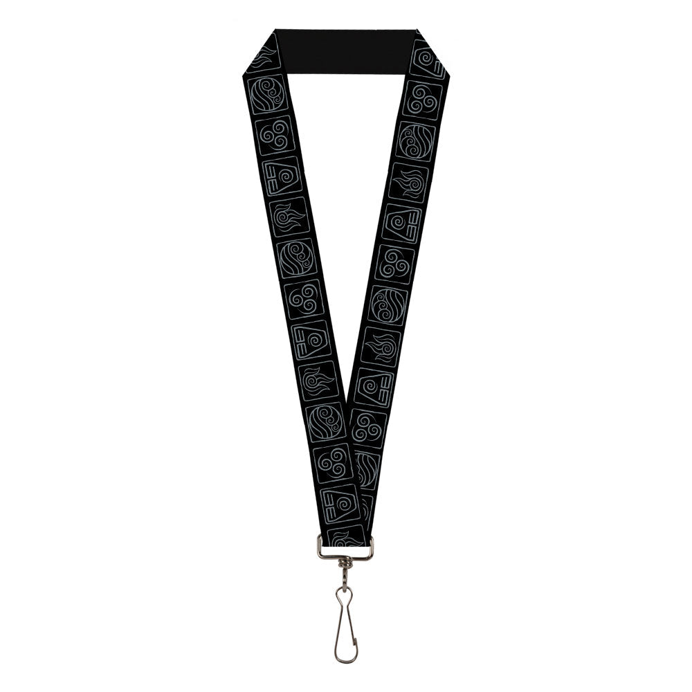 Lanyard - 1.0" - Avatar the Last Airbender Bending Elements Icons Black Gray