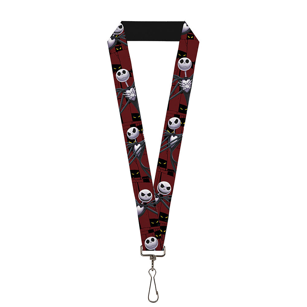 Lanyard - 1.0" - Nightmare Before Christmas 3-Jack Poses Peeping Eyes Burgundy Black Yellow