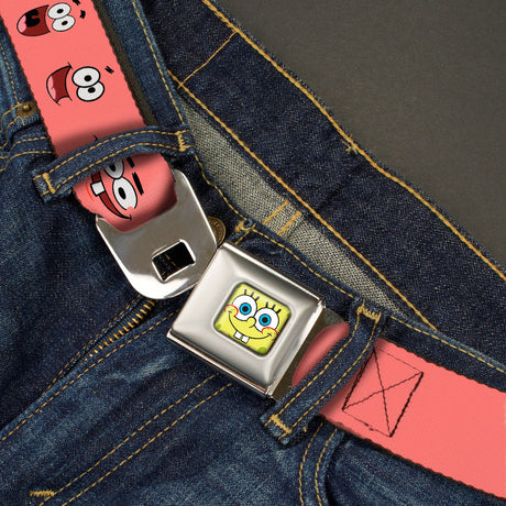 Sponge Bob Face CLOSE-UP Full Color Seatbelt Belt - Patrick Starfish Expressions Pink Webbing