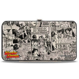 Hinged Wallet - Wonder Woman Logo Comic Scenes Grays Blue Red Yellow