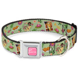 The Princess and the Frog TIANA Script Full Color Pink/White Seatbelt Buckle Collar - The Princess and the Frog Tiana's Place Collage Greens/Pinks