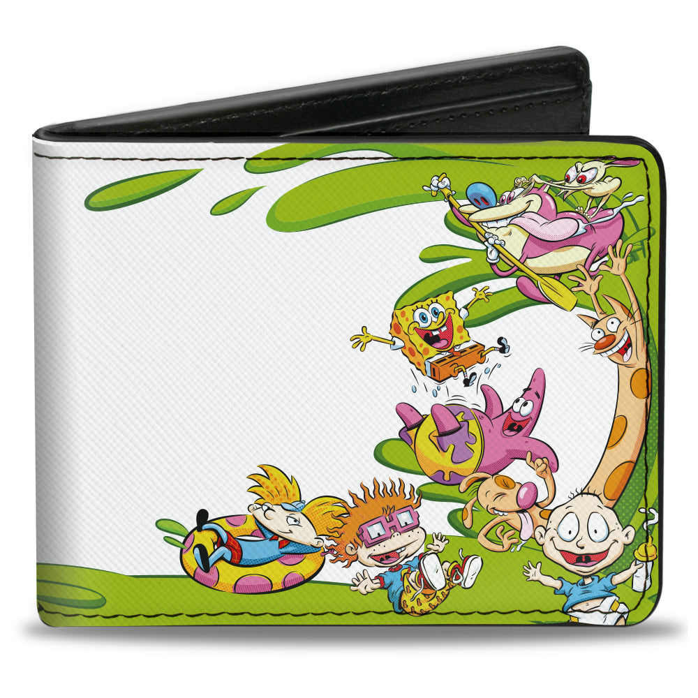 Bi-Fold Wallet - Nick 90's 9-Character Mash Up Collage + NICKELODEON Splat Logo White