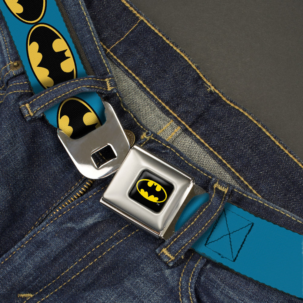 Batman Full Color Black Yellow Seatbelt Belt - Bat Signal-3 Blue/Black/Yellow Webbing