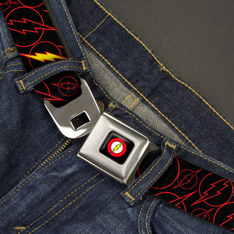 Flash Logo Full Color Black Seatbelt Belt - The Flash Logo13 Scattered Black/Red/Yellow Webbing