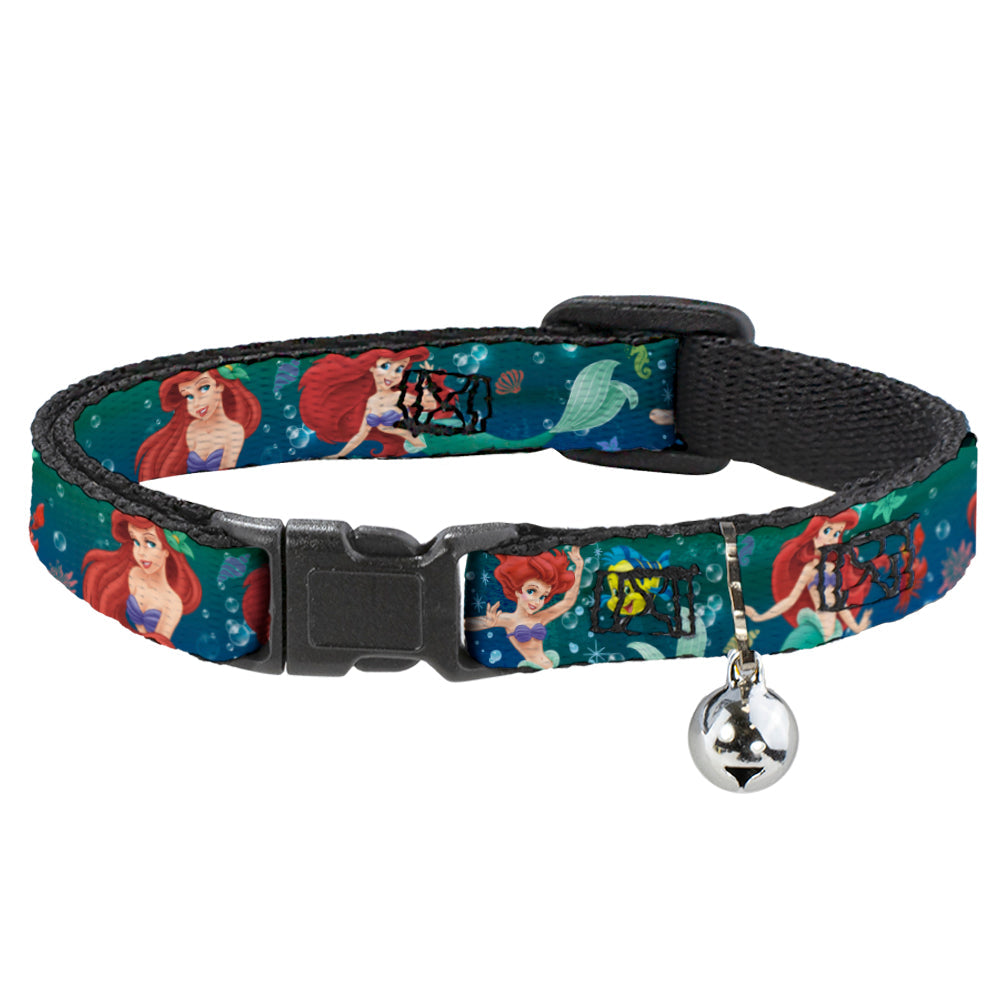 Cat Collar Breakaway - Ariel Poses w Flounder Green Blue Fade