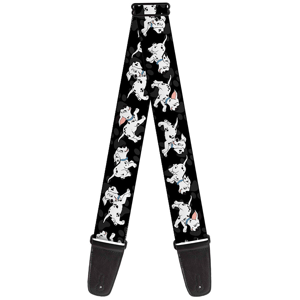 Guitar Strap - Dalmatians Running Paws Black Gray White Black