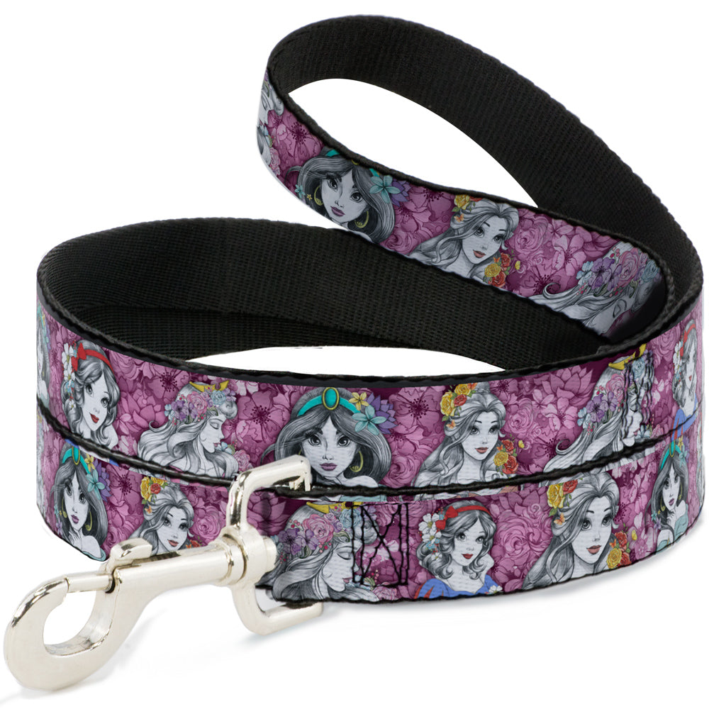 Dog Leash - Princess Sketch Poses/Floral Collage Pinks/Grays