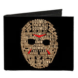 Canvas Bi-Fold Wallet - Jason Mask Quotes Collage + FRIDAY THE 13TH Logo Black Ivory Reds