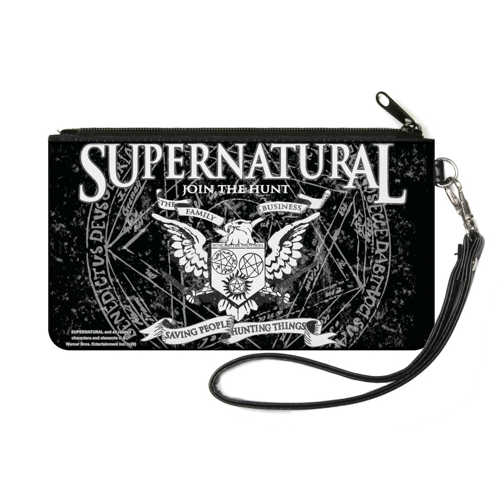 Canvas Zipper Wallet - SMALL - SUPERNATURAL WINCHSTER BROTHERS Eagle Crest Black Gray White