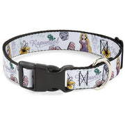 Plastic Clip Collar - Rapunzel Castle and Pascual Pose with Script and Flowers White/Purples